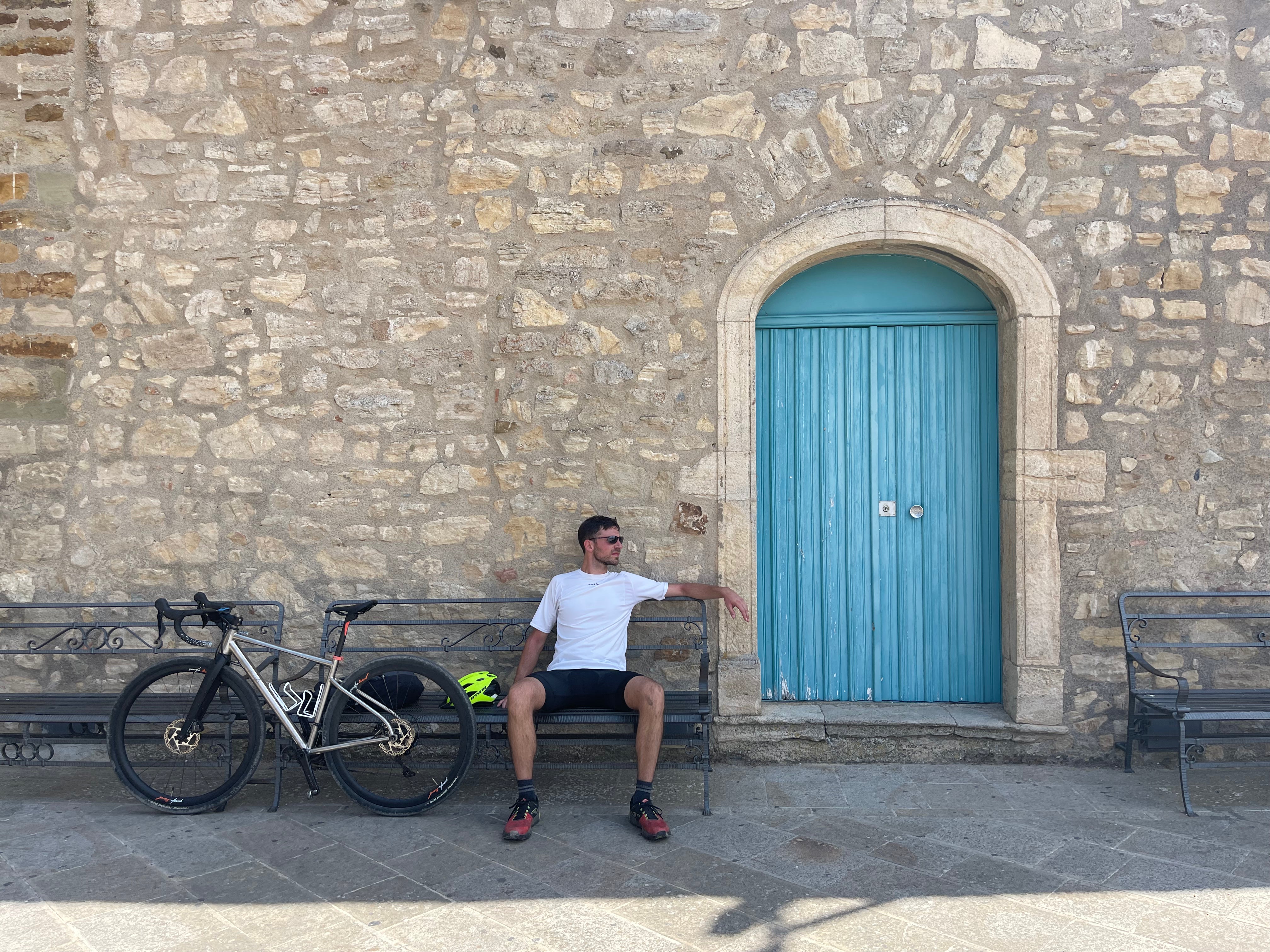 Boutique cycling tour stop at a Sicilian village — espresso and pastries with Qunafa