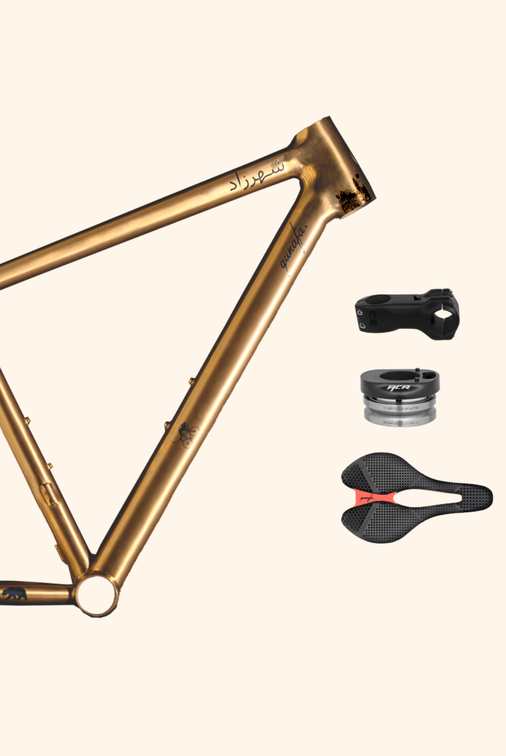 Qunafa Shahrazad Palermo Edition — gold titanium allroad bike studio shot