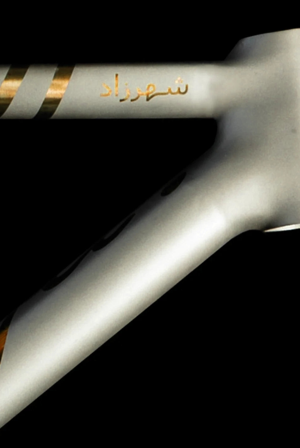 Qunafa Shahrazad 3D-printed titanium head tube — angle view