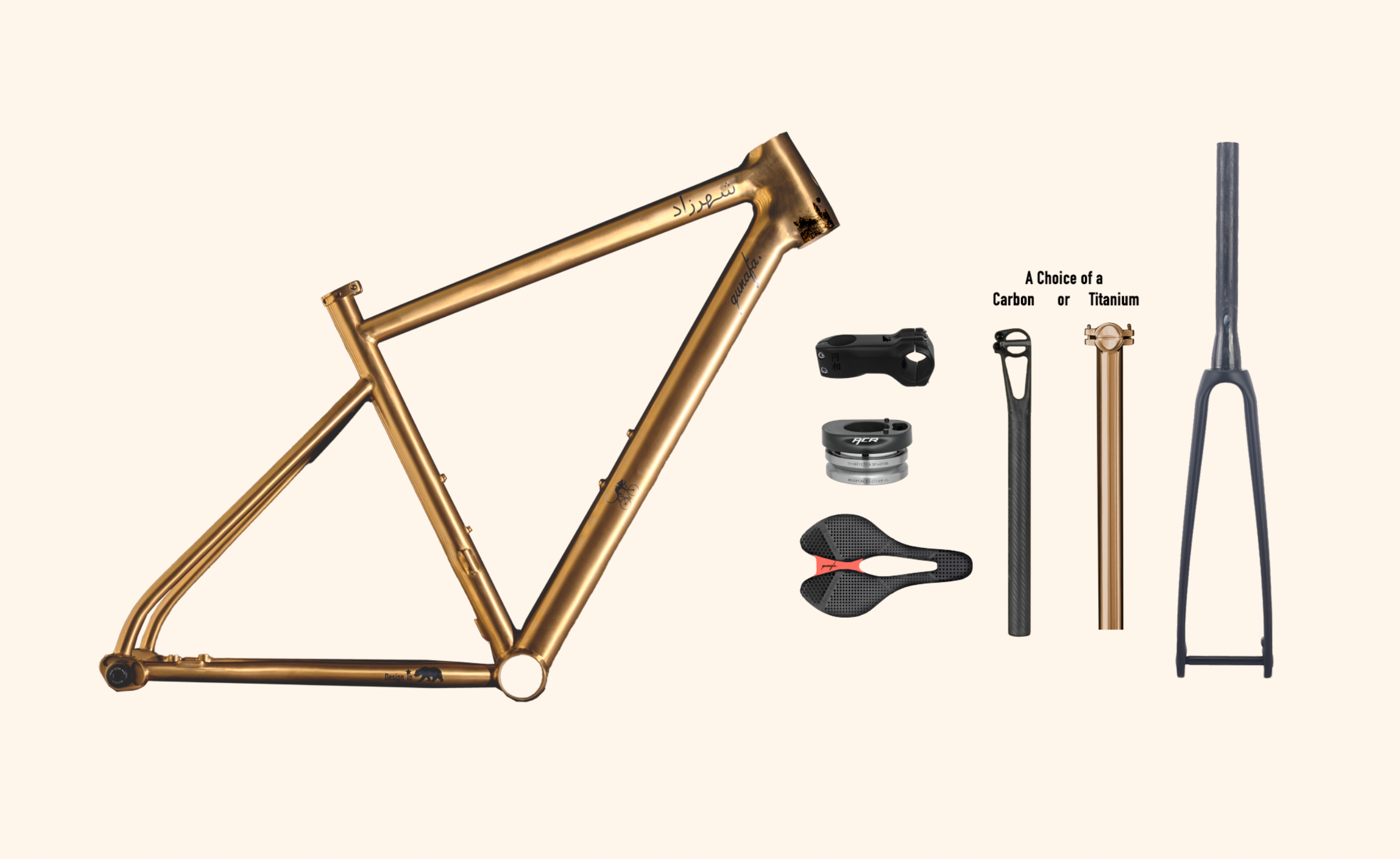 Qunafa Shahrazad Palermo Edition — gold titanium allroad bike studio shot